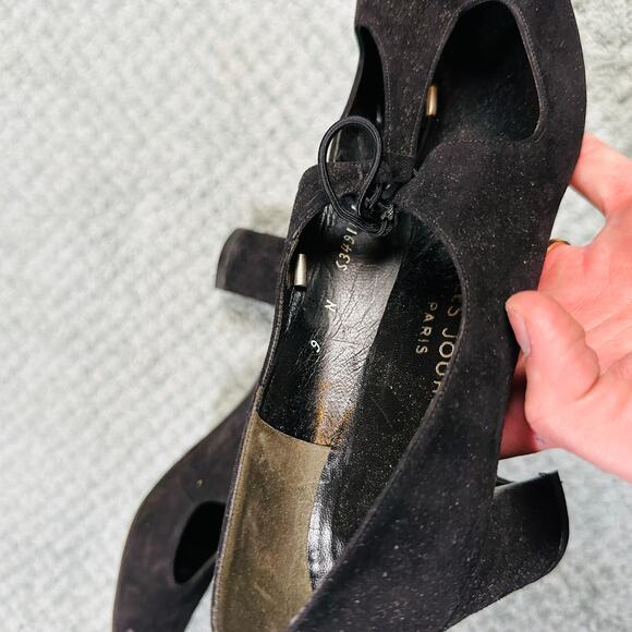 Vtg Charles Jourdan Paris Black Suede Round Toe Strappy Classy Heel 9d - Picture 6 of 6